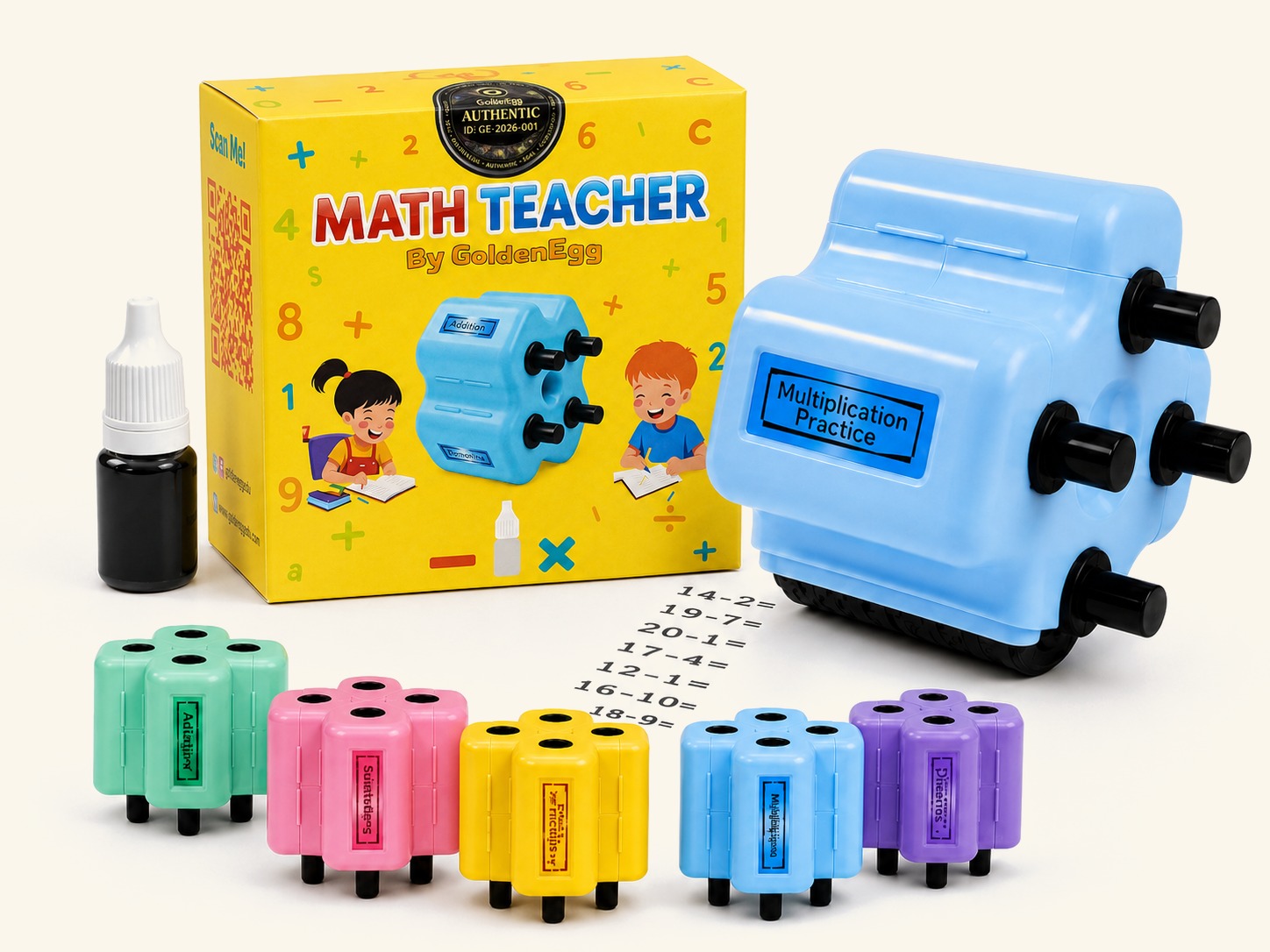 Math Teacher roller stamp learning toy by GoldenEgg with colorful rollers
